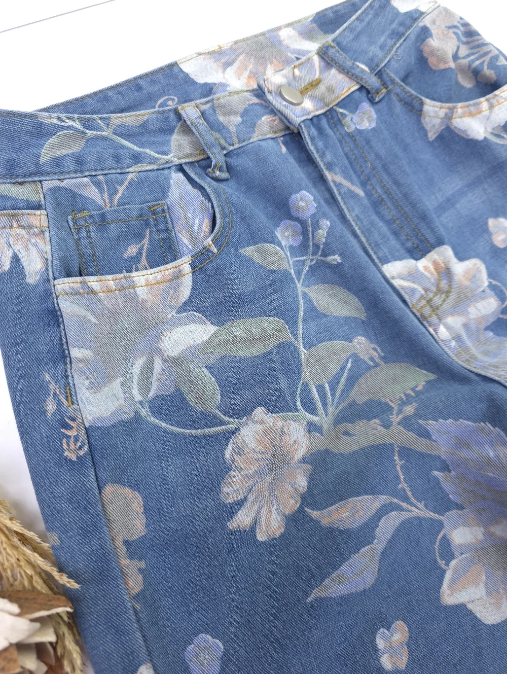 Floral Print Blue Women's Jeans Sz S - Picture 5 of 12